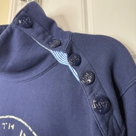 Polo Ralph Lauren Sweatshirt Womens Small Navy Blue Button Neck Nautical Graphic - Picture 3 of 8